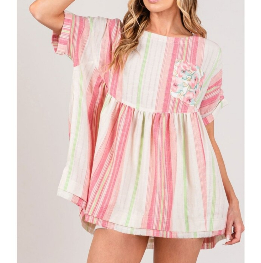 Urban Daizy Stripe Contrast Pocket Oversized Tunic. Small.